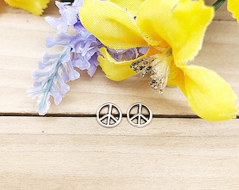 Aretes de plata de ley con el símbolo de la paz, joyería hippie, aretes de paz y amor, joyería con el símbolo de la paz, aretes estilo años 60