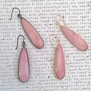 Pink Opal Tear Drop Dangle Earrings, Pink Opal Earrings, Pink Gemstone Earrings, Tapered Pink Opal Dangle Earrings