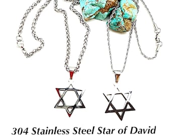 Large Star Of David 304 Stainless Steel Necklace, Men’s Jewish Star Stainless Steel Necklace, Father Son Jewish Gift, Bar Mitzvah Gift