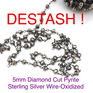 Pyrite 5mm Rosary Chain Destash Sterling Silver Lot 10 Ft., Hand Wired Sterling Pyrite Chain Destash Lot, Lot High Quality Pyrite Rondelle