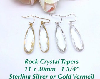 Cristal de roche à facettes 11x 30 Boucles d'oreilles coniques Or ou Sterling, Boucles d'oreilles en forme de goutte de cristal de roche d'or à facettes, Dangle en cristal de roche sterling