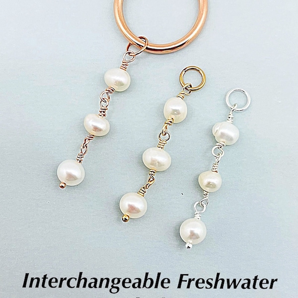 Interchangeable Freshwater Pearl Chain  Hoop Charms, Hand Wired Pearl Chain Hoop Charm, Huggie Charms, 1 1/2” Pearl Chain Necklace Charm