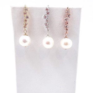 CZ Zig Zag Perle baumelt Tag bis Nacht Ohrringe, Hochzeit Ohrringe, Jean Ohrringe, Juni Geburtsstein, elegante Ohrringe, CZ Perle baumelt