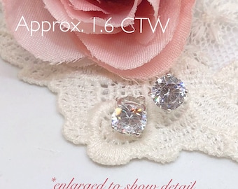 Gorgeous 1.6 tcw Round CZ Stud Earring in Sterling Silver, Brilliant CZ Diamond Studs, Bridesmaids, Flower Girl, Mens Sterling CZ Studs