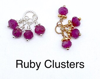 Interchangeable Genuine Ruby Cluster Earring Charm, Ruby Cluster Charm,  July Birthstone Cluster Dangle, Ruby Earring Charm, Earring Charms