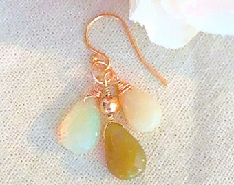 Multi Colored Ethiopian Welo Opal Briolette Dangle Cluster Earrings, Ethiopian Opal Pear Cluster Earrings, Multi Color Welo Opal Earring