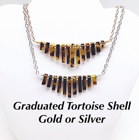 Tortoise Shell Graduated Fan Necklace in Silver or Gold, Tortoise Shell  Graduated Sliver Necklace, Dainty Tortoise Shell Statement Necklace - Etsy