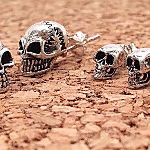 Human Skull Head Sterling Stud Earrings, Sterling Silver Skull Studs, Men's Gothic Skull Earring Studs, Large or Small Skull Studs
