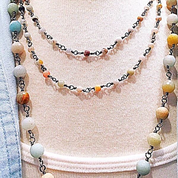 Amazonite Gunmetal Necklace Bracelet Rosary Chain, Amazonite Necklace, Amazonite Bracelet, Custom Amazonite Necklace Bracelet Rosary Chain
