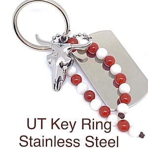 Universität von Texas Edelstahl Schlüsselbund & Monogramm Tag, UT Alumni Geschenk Schlüsselbund, Steer Unisex Schlüsselbund, UT Edelstahl Schlüsselbund