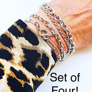 Stainless Steel Bracelet Set, Silver Chain Bracelet Set, Chain Link Bracelets, Four Silver Bracelet Set, Unisex Stainless Couples  Bracelet