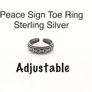 Sale Peace Sign Adjustable Sterling Silver Toe Ring, Sale 5mm Peace Sign Silver Band Toe Ring,  Peace Sign Toe Ring, Peace Toe Band Ring