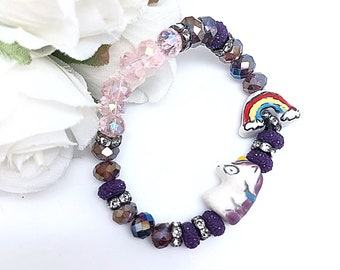 DIY Unicorn & Rainbow Stretch Bracelet, Toddler to Teen Unicorn DIY Stretchy, Purple Unicorn DIY Kit, Kids Bead Bracelet Kit, Unicorn Kit