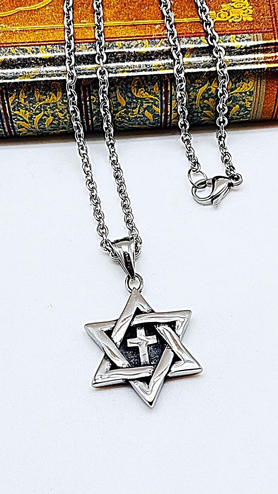 Messianic Star of David Stainless Steel Necklace, Large Star of