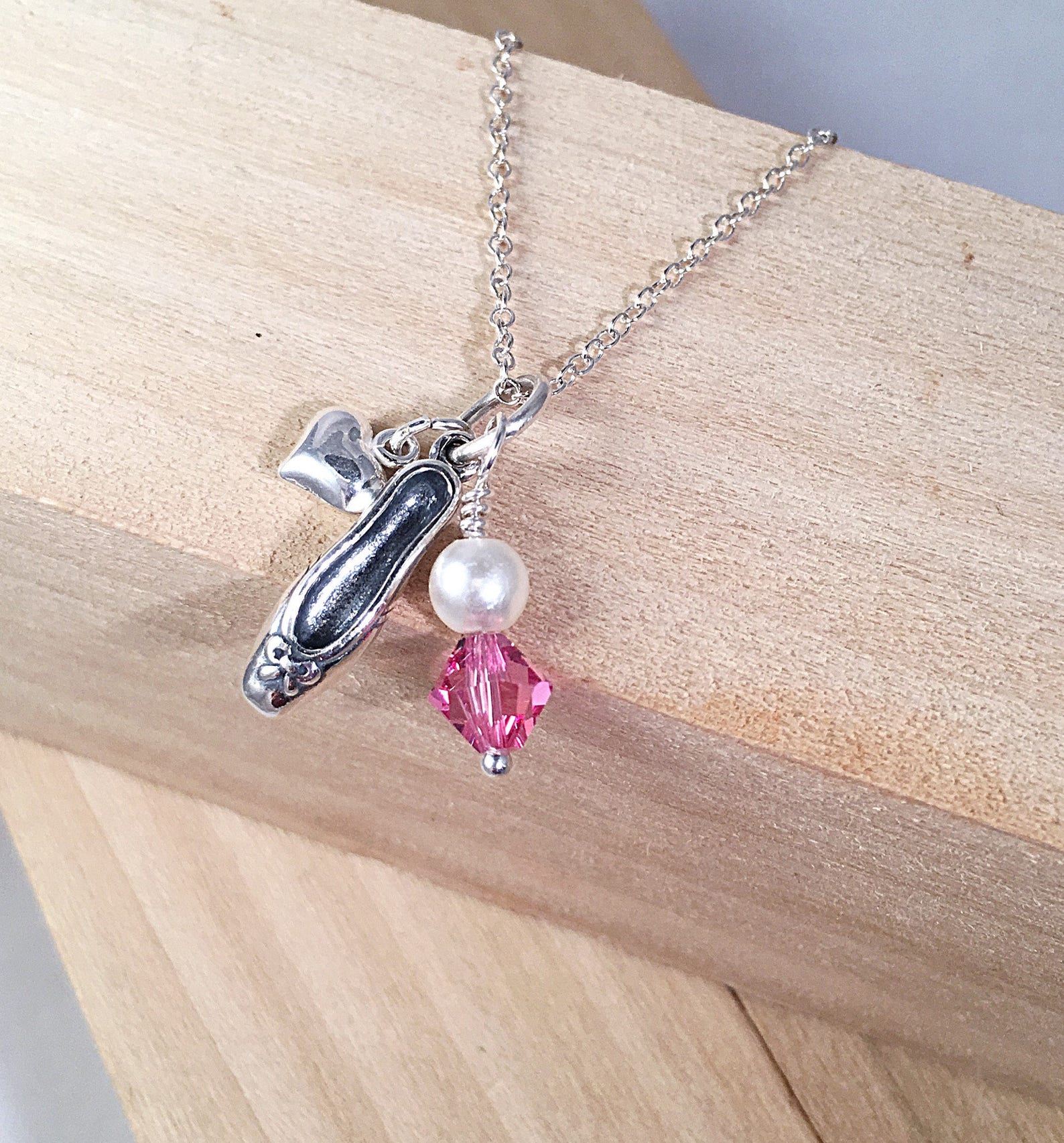 sterling ballet slipper + charms necklace, ballet slipper recital necklace, ballerina jewelry, ballet point shoes necklace, girl