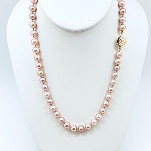 Classic 8.5-9mm Knotted Pink Pearl 18” Necklace Gold Fill Clasp, Pink Traditional Pearl Hand Knotted Necklace Your Choice Clasp/Length