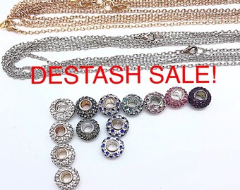Destash Strass Großes Loch Perlen und Ketten Lot, DIY Lot Verkauf Strass Perlen und Ketten, Destash Lot Kristall Perlen und Ketten, Verkauf Perlen