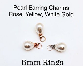 Interchangeable White Teardrop Pearl Earring Charm, White Teardrop Pearl Necklace or Bracelet Charm, Pearl Hoop Charm in 3 Finishes