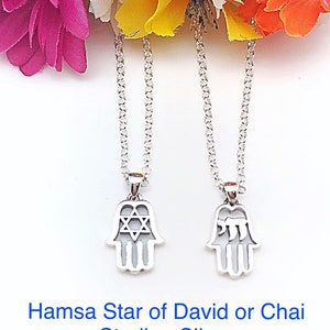 Sterling Hamsa Star of David or Chai Unisex Hamsa, Sterling Chai Hamsa Necklace, Sterling Jewish Star Hamsa Necklace,  Men’s Jewish Hamsa
