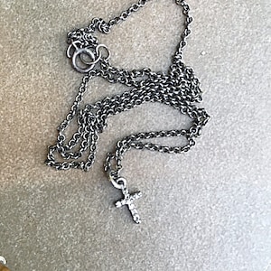 Tiny Diamond Cross Necklace, Oxidized Diamond Cross Necklace, Minimalist Diamond Cross Necklace,  Baby’s First Diamond Cross Necklace