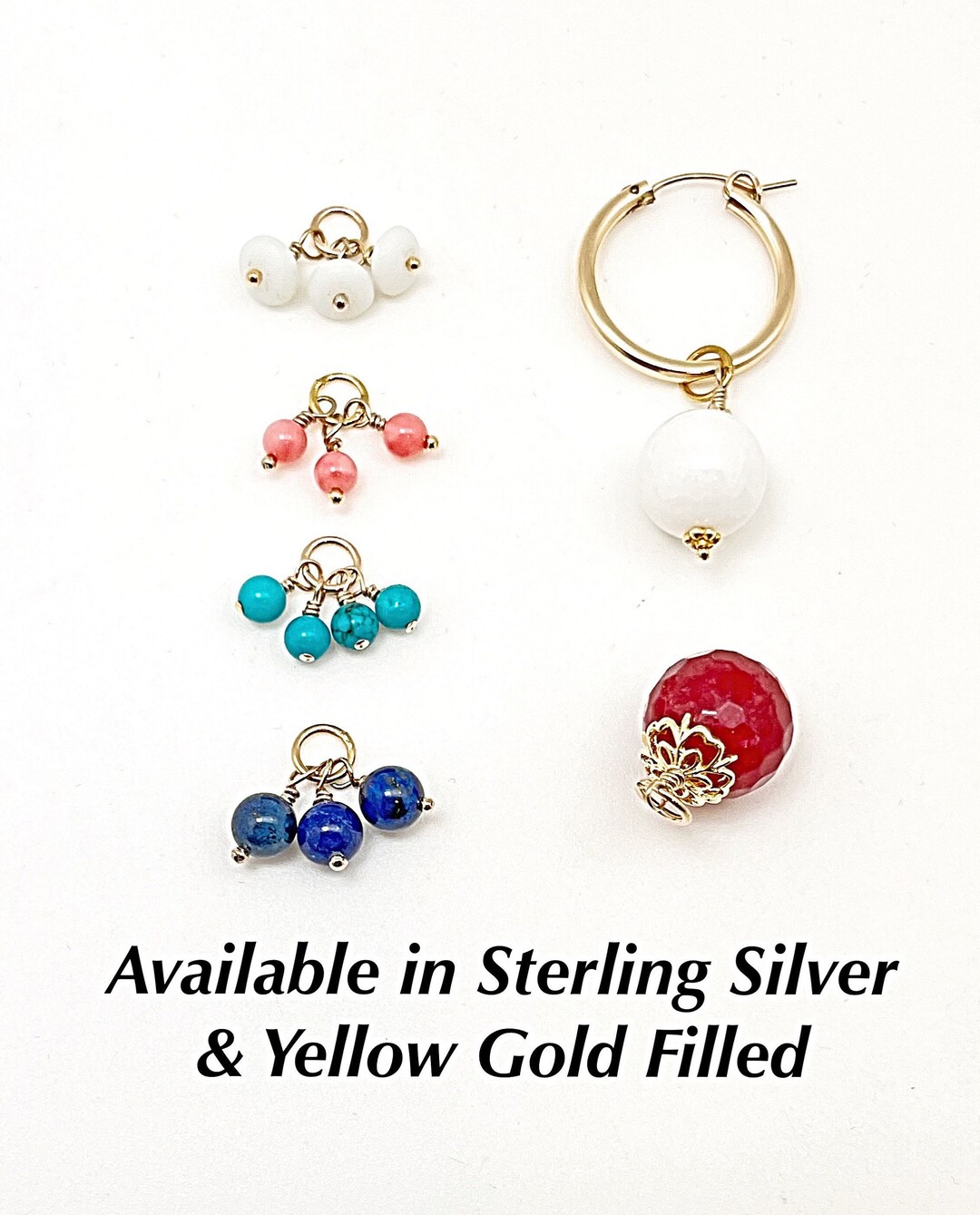 Starter Set Hoops Plus 6 Pair Earring Charms in Sterling or Gold Fill, Interchangeable Charm Set