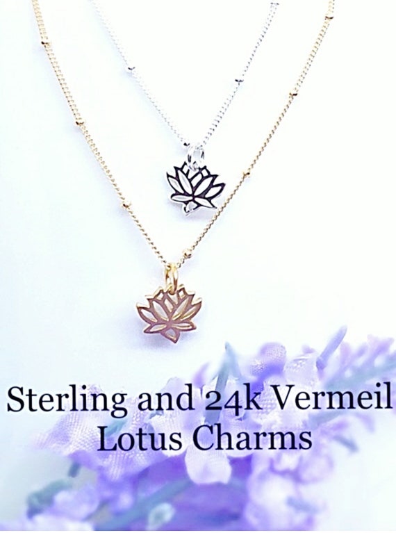 Small Lotus Flower Necklace in Gold or Sterling, Small Lotus