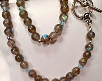 Labradorite Necklace Set, Labradorite Jewelry, Labradorite Apatite Necklace and Earrings, Labradorite Gift Set, Popular Necklace Set
