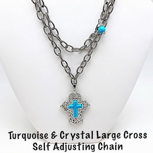 Große Türkis Kristall Kreuz Gunmetal Kette, Western Style Türkis Kreuz Halskette, Strass Türkis Große Kreuz Halskette, Bling Kreuz