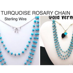 Geniune Turquoise Sterling or Gold  Hand Wired Chain, Turquoise Rosary Chain,  Turquoise Gold Necklace, Turquoise Hand Wired Anklet Chain