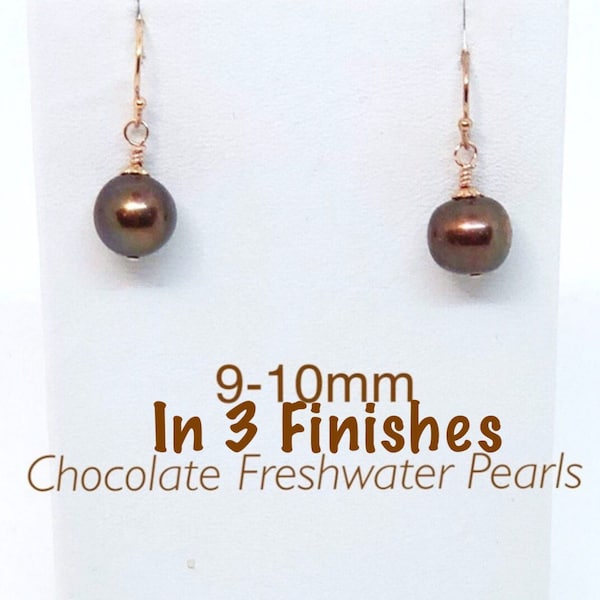 Chocolate Pearl Dangle Earrings in Silver Tone, Rose Gold or Yellow Gold, Bridesmaid Freshwater Chocolate Pearl Earring, Chocolate Pearls