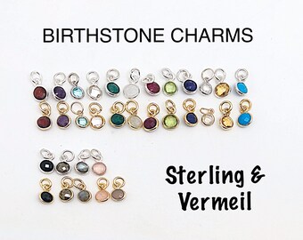 Small  Birthstone Bezel Charms in Sterling  and Vermeil Bezels, Gemstone Charms for Hoops, Bracelets, & Necklaces, Choose  Fav Charm Color