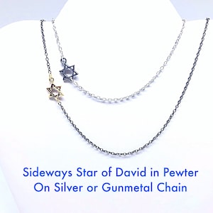 Sideways Star of David Necklace in Gold or Silver Pewter, Little Gold Jewish Star Necklace, Bat Mitzvah Gift, Sideways Silver Star of David