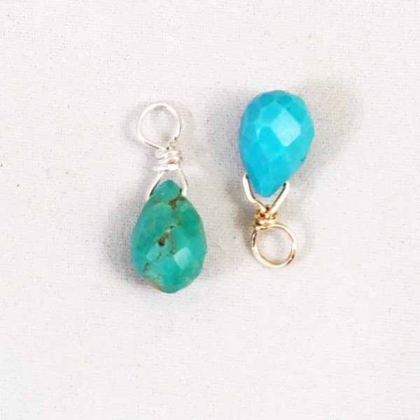 Interchangeable Turquoise  Earring Charm, Turquoise Briolette Necklace Charm, Turquoise Briolette Earring Drop, Changeable Turquoise Charm