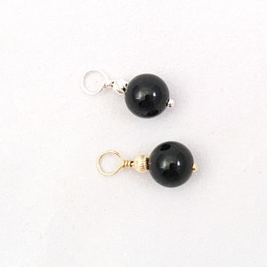 Interchangeable 8mm Black Onyx Hoop Charm,  Round Black Onyx Earring Charm, Black Onyx Necklace Charm, Medium Black Onyx Huggie Charm