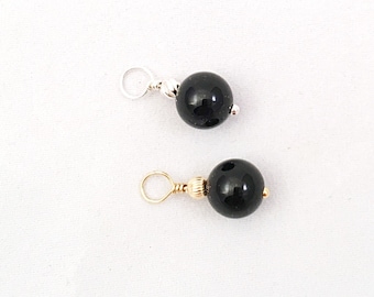 Interchangeable 8mm Black Onyx Hoop Charm,  Round Black Onyx Earring Charm, Black Onyx Necklace Charm, Medium Black Onyx Huggie Charm