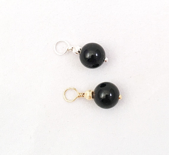 Interchangeable 8mm Black Onyx Hoop Charm,  Round Black Onyx Earring Charm, Black Onyx Necklace Charm, Medium Black Onyx Huggie Charm