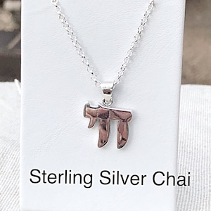 Large Sterling Silver Jewish Chai Necklace 3/4 x 1/8 x 1&quot;,  Mens Sterling Chai Necklace, Thick Sterling Chai For Men, Jewish Chai