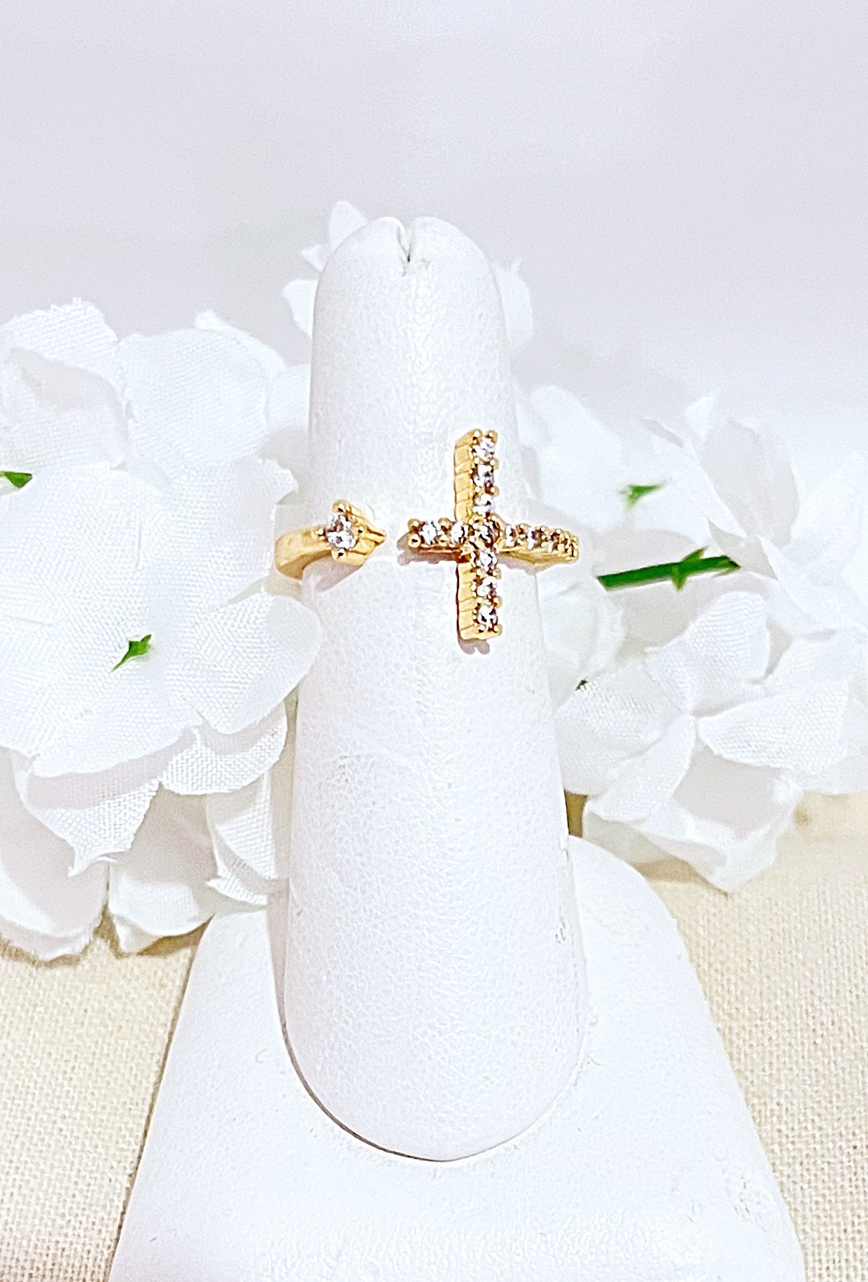 CZ Cross Ring 18k Gold Filled Minimalist Style, Easter Cross Ring Gift, Simple CZ Cross Gold Ring, Size 5 & Up CZ Gold Filled Cross Ring,