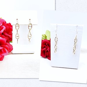 Gold Mariner’s Link Chain Dangle Stud or Hook Earrings, Modern Chain Earrings, Gucci Link Chain Earrings, Custom Length Gold Chain Earrings