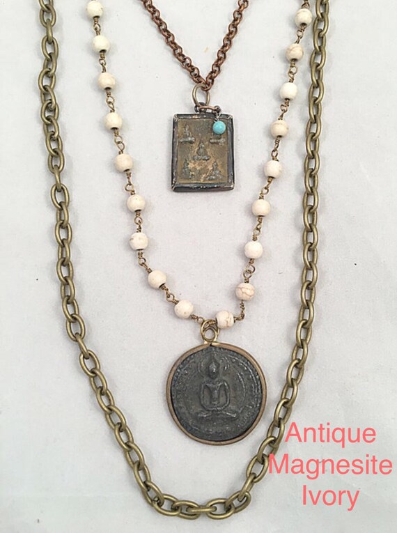 ブッダアンティークレプリカコイン35インチアマゾナイトネックレス