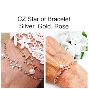 CZ Star of David Bracelet, CZ  Jewish Star Bracelet, Dainty CZ Gold Jewish Star Bracelet,  Rose Gold Jewish Star Bracelet, Jewish Jewelry