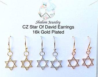 Dainty CZ Star of David White, Gold, Rose Dangle Boucle d’oreille, Boucles d’oreilles CZ Jewish Star, Boucles d’oreilles Gold CZ Star of David, Bat Mitzvah Boucle d’oreille Cadeau