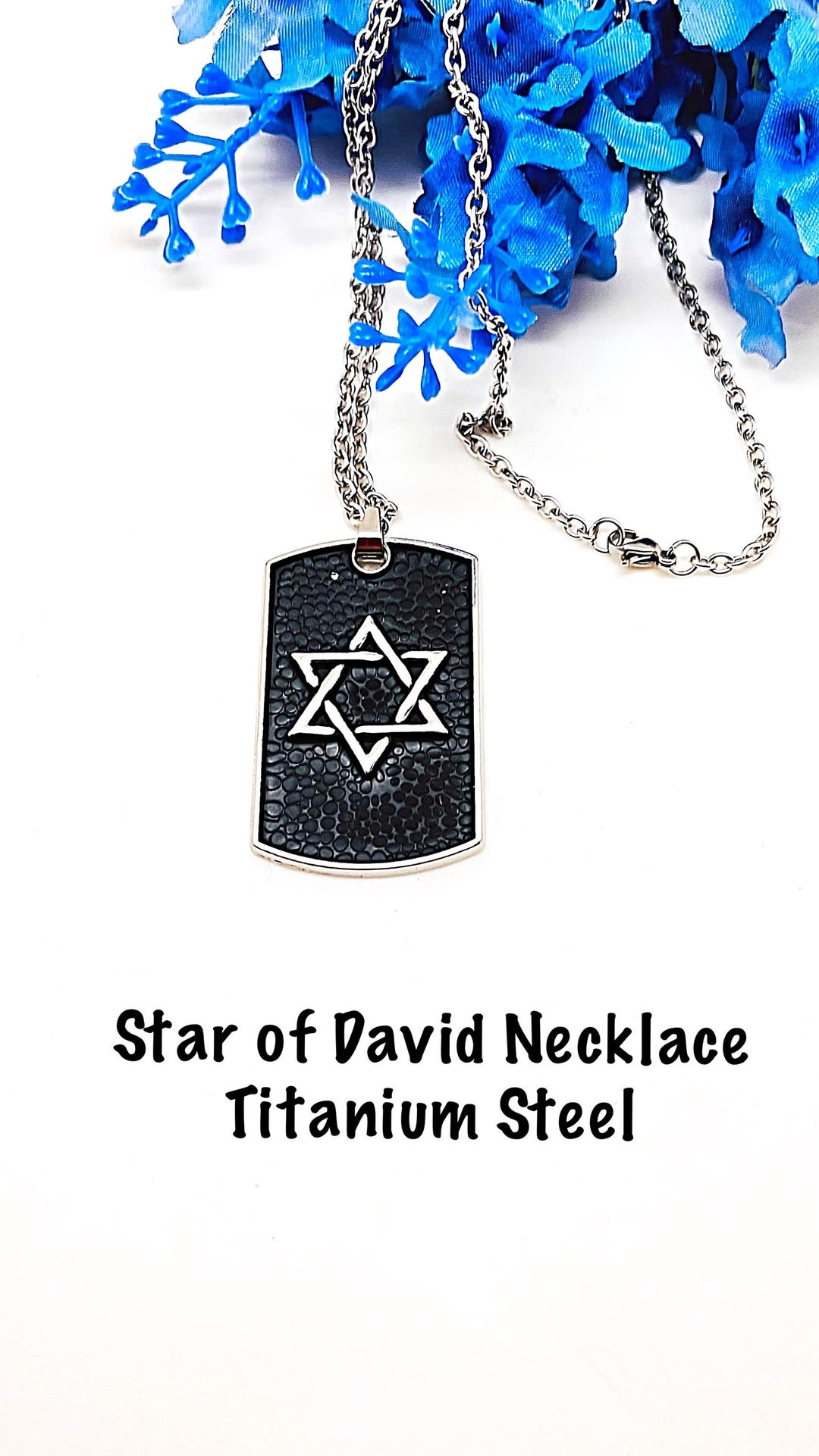 Star of David Black Titanium Steel Dog Tag Necklace, Unisex