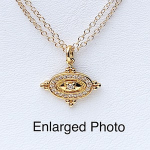 Gold Diamond Vintage Look Pendant on Double Chain Necklace, Small Gold Diamond Victorian Necklace, Gold with Diamond Accent Choker