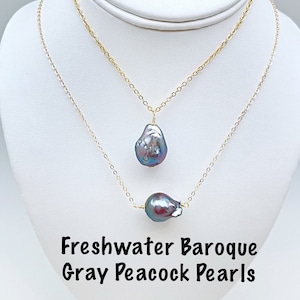 Peacock Baroque Pearl in Center Sideways or as a Pendant Necklace, Genuine Gray Peacock Single Pearl Necklace, Peacock Baroque Pearl Choker