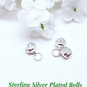 Silver Bell Charms on Jump Ring Sold in Singles or Doubles, Sterling Silver Plated 10mm Bell Charms, Little Silver Bell Dangles