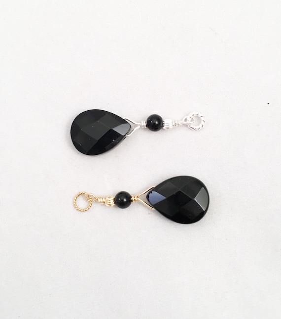 Interchangeable Black Onyx Pear Earring Dangle, Faceted Black Onyx Earring Charm, Black Onyx Necklace Charm, Black Onyx Drop