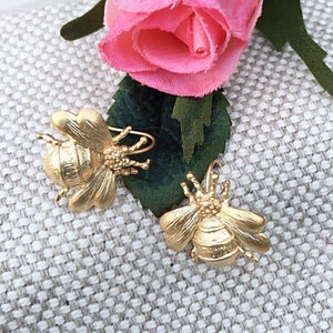 Gold Honey Bee Stud Earrings, Gold Bee Stud Earrings, Gardners Bee Stud Earrings, Honey Bee Gold Stud Earrings, Bee Keeper Earrings
