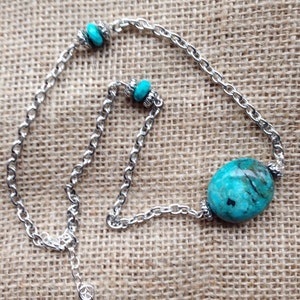 Real Turquoise  Chunky Necklace, Turquoise Choker, Boho Turquoise Necklace, Turquoise Jewelry, Turquoise Necklace