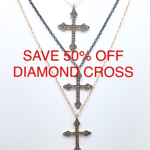 Oxidized Diamond Cross Necklace Promotion, Small Dainty Oxidized Diamond Cross Choker, Diamond Cross Necklace